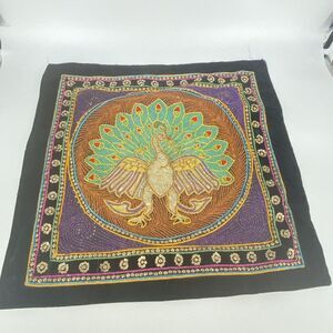 Vintage Peacock Pillow Cover Hand Embroidered Sequin Decorative 21”